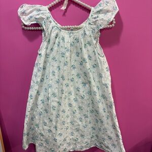 LoveShackFancy White Floral Sundress with Blue-Green Print